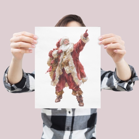 Watercolor Santa Claus Portrait Wall Art Print Poster, Unframed – Joyful Holiday - Picture 4 of 6